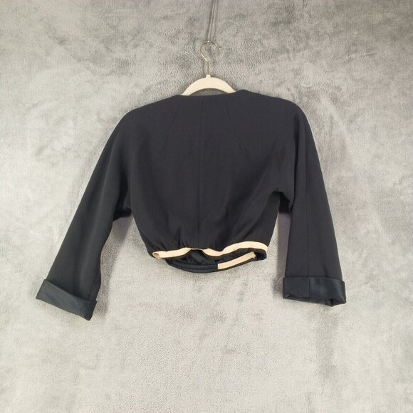 ALESSANDRO DELL ACQUA Wrap Crop Blazer Size 11 Junior Silk Wool Woven Black - Picture 9 of 13